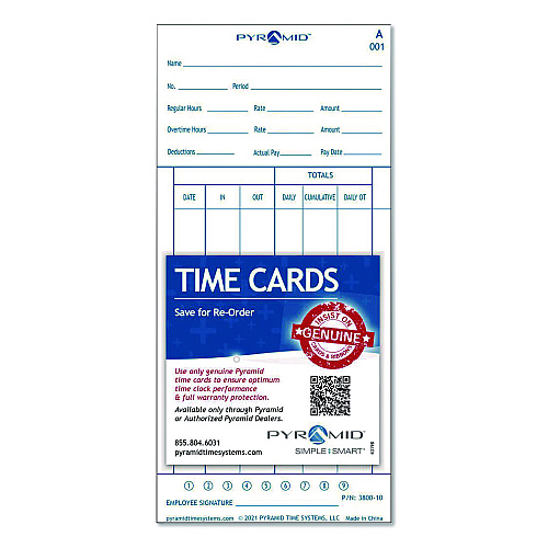 Pyramid Time Cards for 3800 Time Clock, 100/Pack (380010)