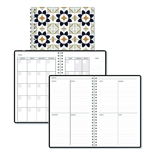 House of Doolittle Recycled Non-Dated Monthly/Weekly Planner, Flower Tiles, Tan/Black/White Cover, Undated (212145)