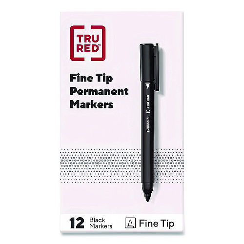 TRU RED Permanent Marker, Pen-Style, Fine Bullet Tip, Black, Dozen (24376656)