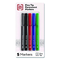 TRU RED Permanent Marker, Pen-Style, Fine Bullet Tip, Assorted Colors, 5/Pack (24376606)