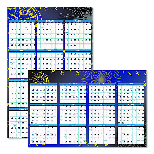 House of Doolittle Recycled Stargazer Laminated Wall Planner, Celestial Artwork, 24 x 37, White/Blue/Gold Sheets, 12-Month (Jan to Dec): 2026 (3971)
