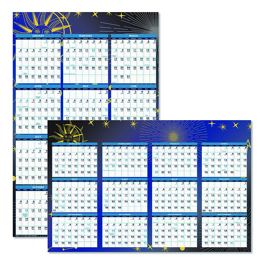 House of Doolittle Recycled Stargazer Laminated Wall Planner, Celestial Artwork, 24 x 37, White/Blue/Gold Sheets, 12-Month (Jan to Dec): 2026 (3971)