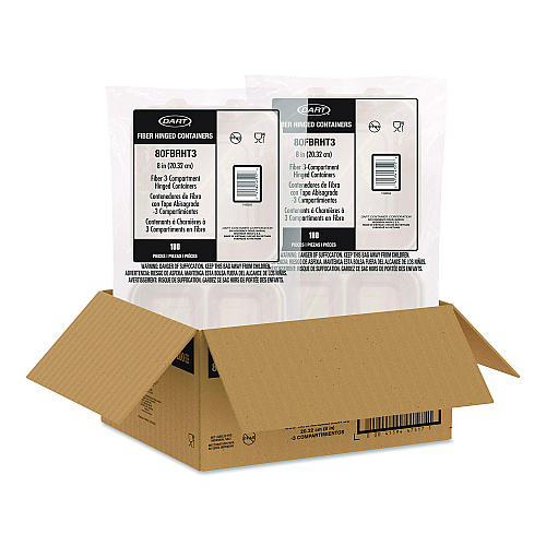 Dart Compostable Molded Fiber Hinged Trays, ProPlanet Seal, 3 Compartments, 8.65 x 7.94 x 2.98, Natural, 200/Carton (80FBRHT3)