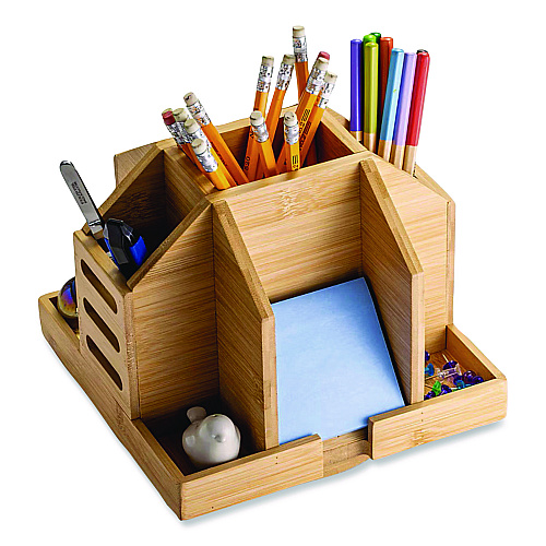 Officemate Bamboo Rotary Organizer, 9 Compartments, 8.85 x 8.82 x 7.4, Brown, Bamboo (71007)