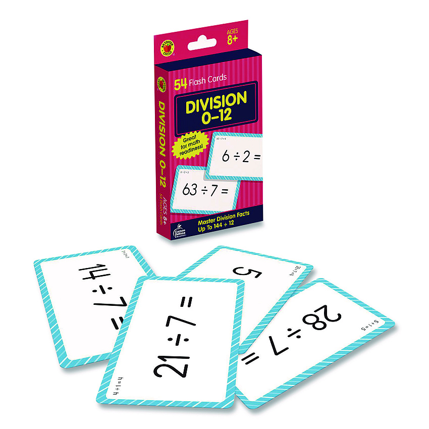 Carson-Dellosa Division 0 to 12 Flash Cards, 3.25 x 5.25, Assorted Colors, 54 Cards (0769677231)