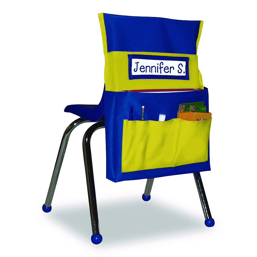 Carson-Dellosa Chairback Buddy for Student Chairs with a Back Width Up to 15", Medium, 15 x 1.5 x 19, Fabric, Blue/Yellow (158036)