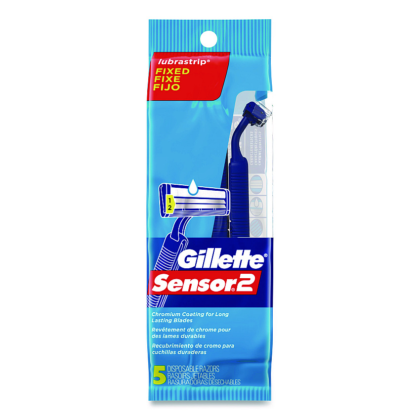 Gillette Sensor2 Disposable Razor, 2 Blades, 5/Pack, 36 Packs/Carton (65853)