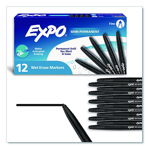 EXPO Wet Erase Marker, Fine Bullet Tip, Black, 12/Pack (2211316)