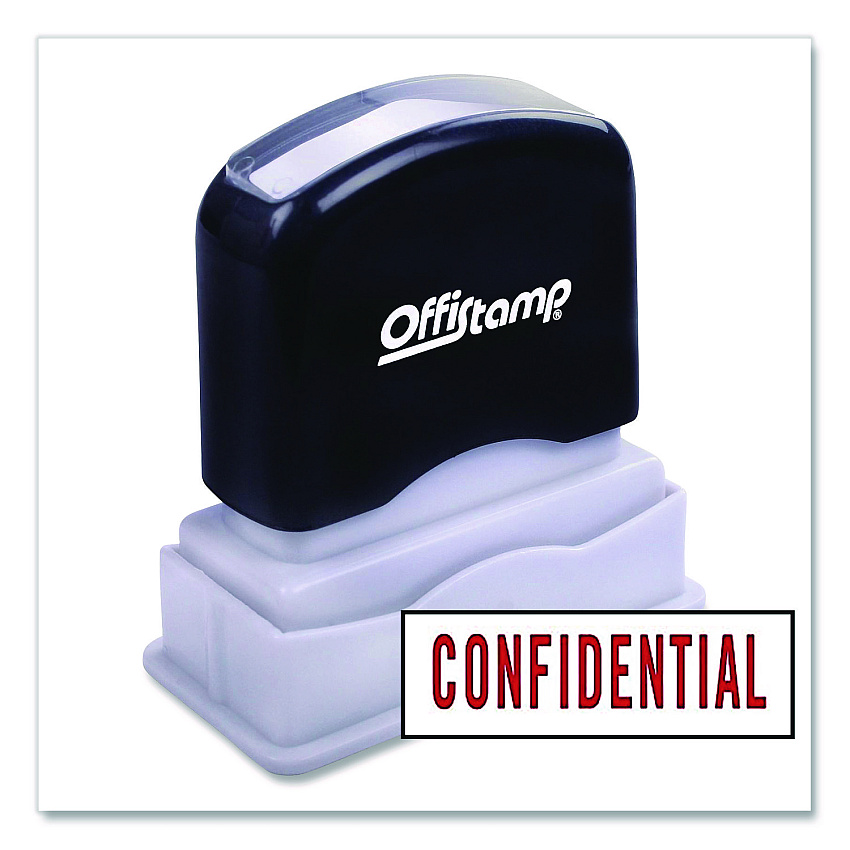 Offistamp Pre-Inked Message Stamp, CONFIDENTIAL, 1.63" x 0.38", Red Ink (034500)