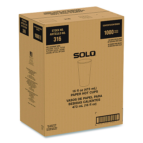 SOLO Recycled Content PCF Paper Hot Cups, ProPlanet Seal, 16 oz, White/Blue, 1,000/Carton (316RCPLANET)
