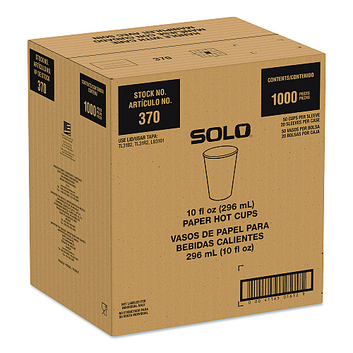 SOLO Recycled Content PCF Paper Hot Cups, ProPlanet Seal, 10 oz, White/Blue, 1,000/Carton (370RCPLANET)