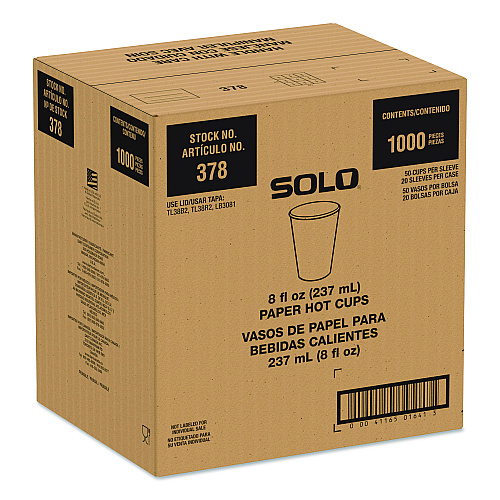 SOLO Recycled Content PCF Paper Hot Cups, ProPlanet Seal, 8 oz, White/Blue, 1,000/Carton (378RCPLANET)