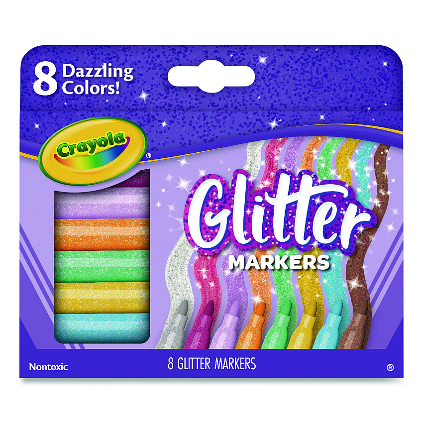 Crayola Glitter Markers, Medium Bullet Tip, Assorted Colors, 8/Set (588643)