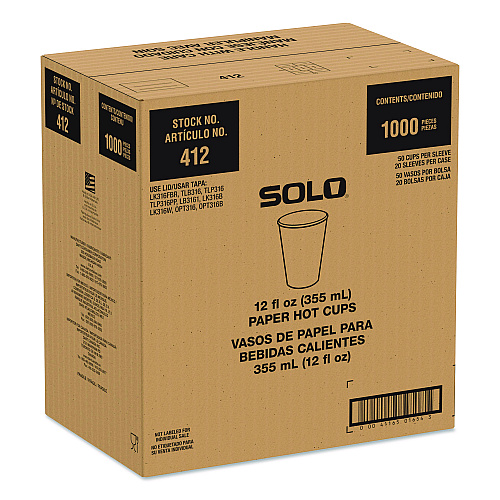 SOLO Recycled Content PCF Paper Hot Cups, ProPlanet Seal, 12 oz, White/Blue, 1,000/Carton (412RCNPLANET)
