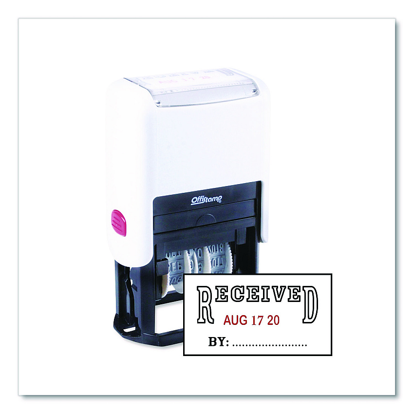 Offistamp Self-Inking Message Stamp with Blank "By" Line, 12 Years, RECEIVED, 1.63" x 0.88", Black/Red Ink (034507)