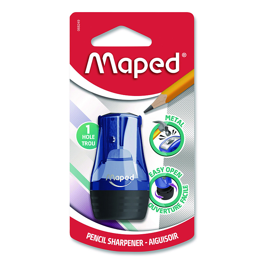 Maped Helix Tonic 1-Hole Canister Pencil Sharpener, 2.56 x 1.25 x 4.92, Randomly Assorted Colors (068249)