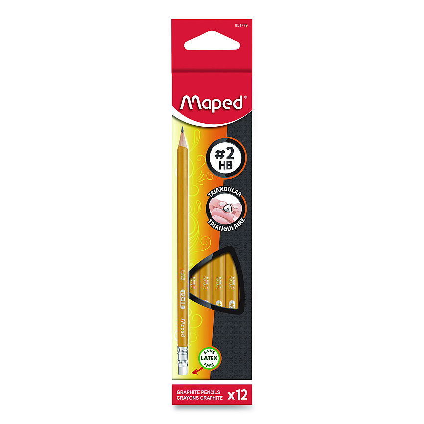 Maped Helix Essentials Triangular Pre-Sharpened Pencils, HB (#2), Black Lead, Yellow Barrel, 12/Box (851779ZT)
