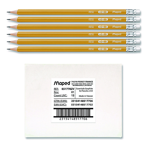 Maped Helix Essentials Triangular Pre-Sharpened Pencils, HB (#2), Black Lead, Yellow Barrel, 144/Box (851770ZT)