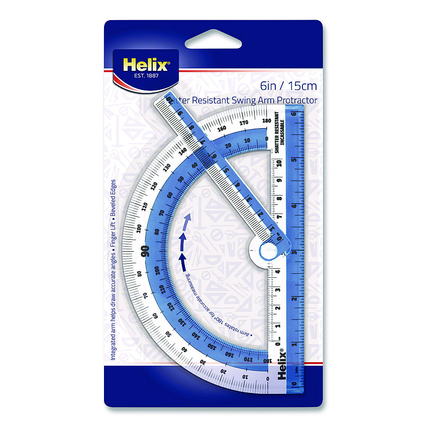 Maped Helix 180 Shatter Resistant Swing Arm Protractor, 6" Ruler Edge/10 cm Ruler Edge, Plastic, Randomly Assorted Color (60009)