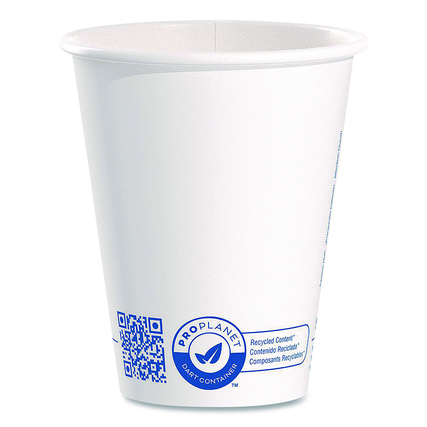 SOLO Recycled Content PCF Paper Hot Cups, ProPlanet Seal, 8 oz, White, 50/Pack (378RCPLANEPK)