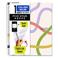 Five Star Simple Waves Organic Lines Notebook w/ Study App, 1-Subject, Med/College Rule, Assorted Cover Color (80) 11 x 8.5 Sheets (820233F)
