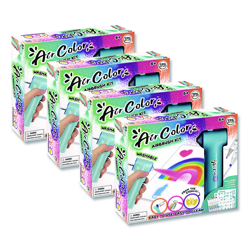 The Pencil Grip AirColor Airbrush Kit, (10) Markers/(2) Stencils/(1) Airbrush/(1) Charging Cable, 4 Kits/Carton (49004)