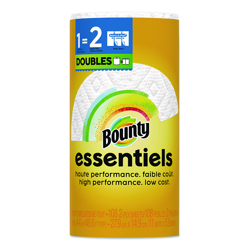 Bounty Essentials Select-A-Size Kitchen Roll Paper Towels, 2-Ply, 108 Sheets/Roll, 24 Rolls/Carton (16540)