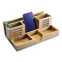Officemate Bamboo Desk Organizer, 7 Compartments, 14.09 x 8.62 x 5.28, Natural Wood Grain, Bamboo (71001)