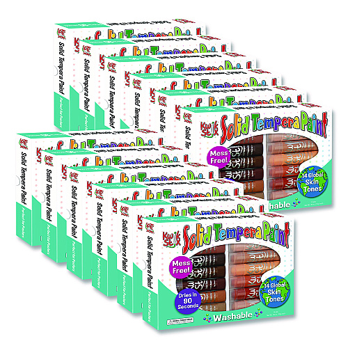 The Pencil Grip Kwik Stick Tempera Paint, 0.7" x 3.5", Assorted Skintones, 14 Sticks/Pack, 12 Packs/Carton (67212)