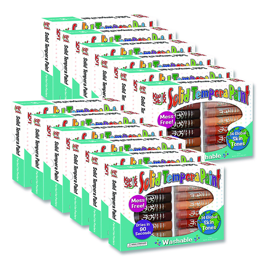 The Pencil Grip Kwik Stick Tempera Paint, 0.7" x 3.5", Assorted Skintones, 14 Sticks/Pack, 12 Packs/Carton (67212)