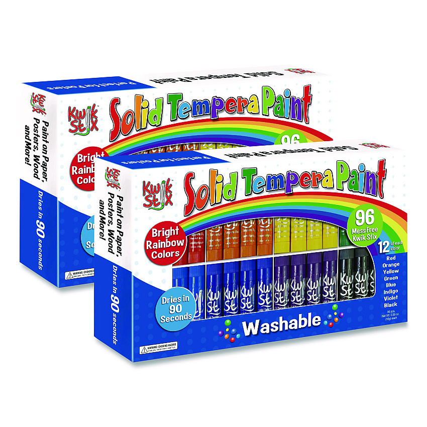 The Pencil Grip Kwik Stix Tempera Paint Set, 8 Assorted Colors, 96 Paint Sticks/Pack, 2 Packs/Carton (69802)