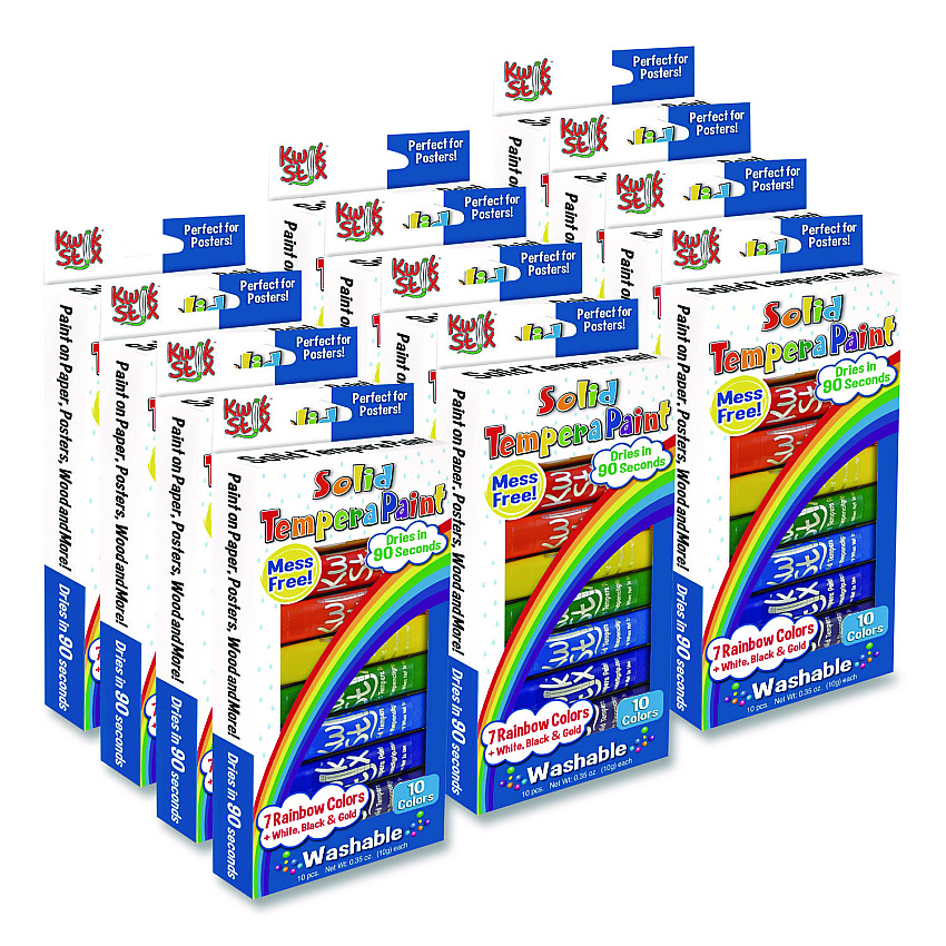 The Pencil Grip Kwik Stix Tempera Paint Set, 10 Assorted Colors, 10 Paint Sticks/Pack, 12 Packs/Carton (69912)