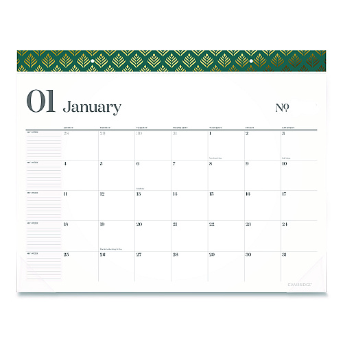 Cambridge WorkStyle Monthly Desk Pad Calendar, 21.75 x 17, White Sheets, Teal Headband/Clear Corners, 12-Month (Jan-Dec): 2026 (1606704)
