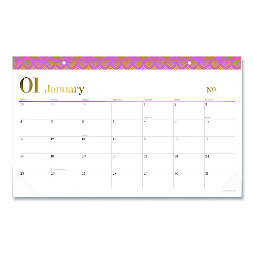 Cambridge Workstyle Compact Deskpad, 17.75 x 11, White Sheets, Pink Headband/Clear Corners, 12-Month (Jan-Dec): 2026 (1606705)