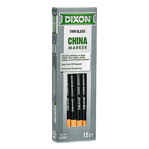 Dixon China Marker, Black, Thin Lead, 12/Pack (000810002)