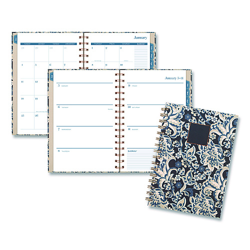 Cambridge Elizabeth Weekly/Monthly Planner, 8.5 x 5.5, Floral Artwork, Blue Cover, 12-Month (Jan-Dec): 2026 (1763200)
