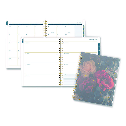 Cambridge Midnight Garden Weekly/Monthly Planner, 11 x 8.5, Floral Artwork, Black/Pink/Green Cover, 12-Month (Jan-Dec): 2026 (1768905)