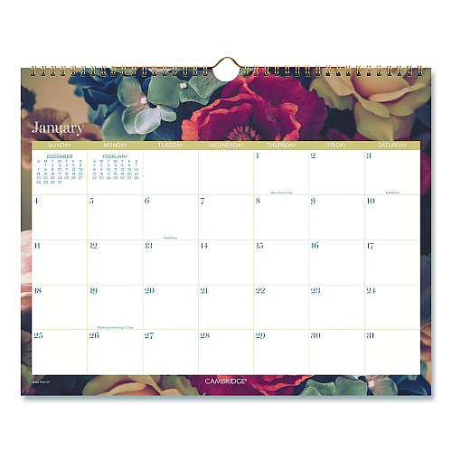 Cambridge Midnight Garden Monthly Wall Calendar, 15 x 12, Floral Artwork, 12-Month (Jan-Dec): 2026 (1768707)