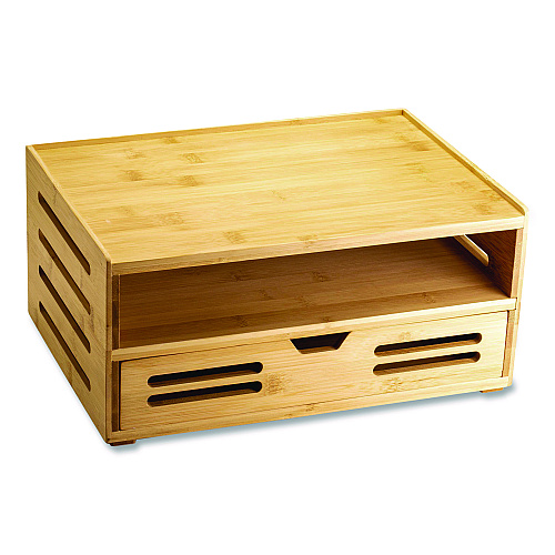 Officemate Bamboo Stackable Document Organizer with Drawer, 2 Sections, Letter Size Files, 14.09" x 10.08" x 7.7", Brown (71005)