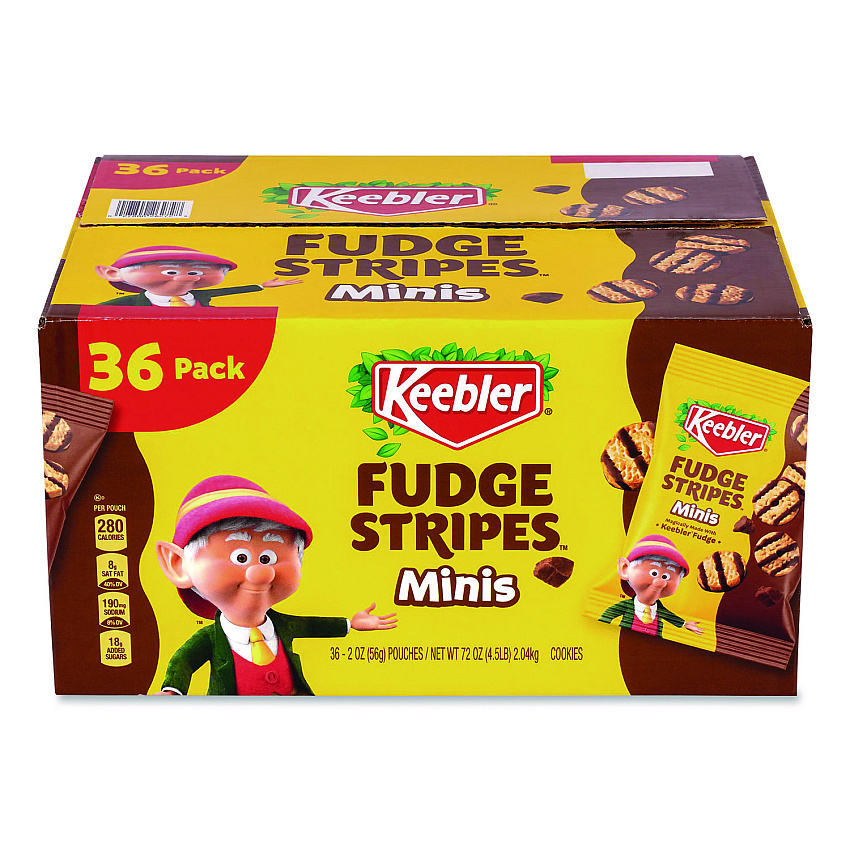 Keebler Mini Cookies, Fudge Stripes, 2 oz Pouch, 36/Box (22002517)