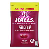 Halls Relief Cough Drops - Value Size, Cherry, 200/Pack (22002530)