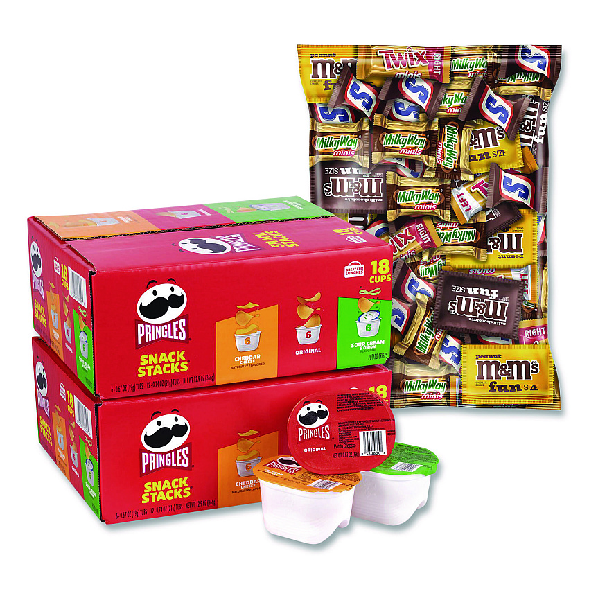 Mars Mini Milk Chocolate and Pringles Snack Stacks Variety Combo Pack, 62 oz Bag Mini/Fun Size, (36) Cups Assorted Flavors/Bundle (60004170)