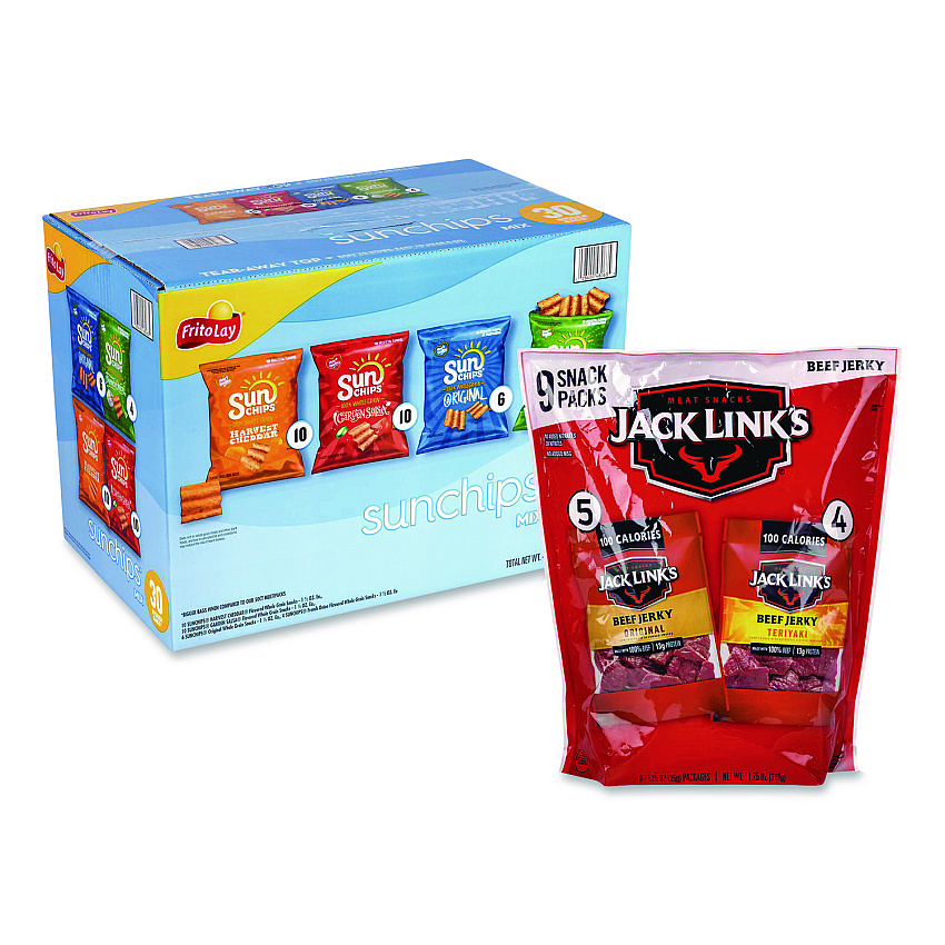 Snack Box Pros Sunchips and Jack Link's Beef Jerky Variety Pack, (30) 1.5 oz Bags, (9) 1.25 oz Snack Packs, Assorted Flavors/Bundle (60004175)