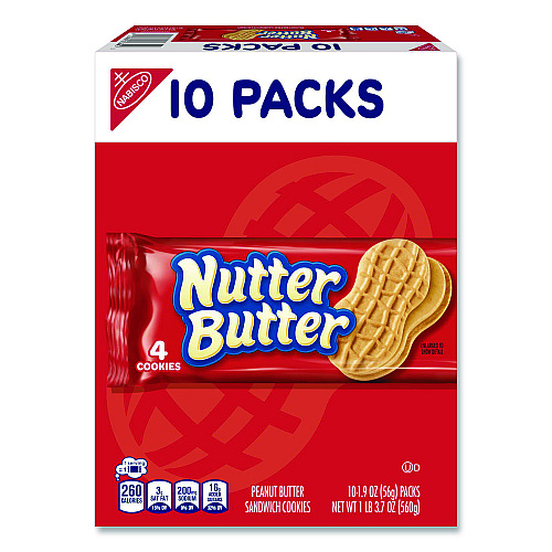 Nabisco Nutter Butter, Peanut Butter, 1.9 oz, 4 Cookies/Pack, 10 Packs/Box (07835)