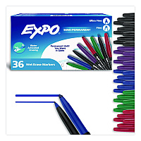 EXPO Wet Erase Markers, Fine; Ultra Fine Tip, Assorted Colors, 36/Box (2211378)
