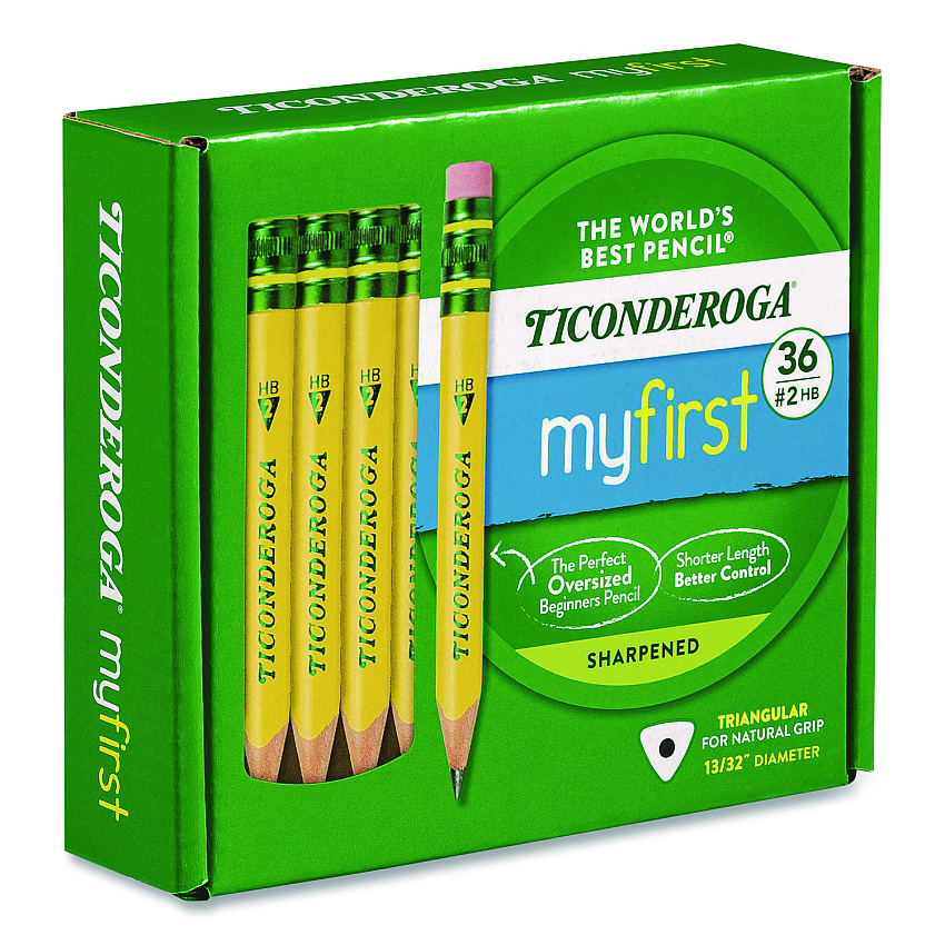 Ticonderoga My First Short Pencil with Eraser, 3.6 mm, HB (#2), Black Lead/Yellow Barrel, 36/Pack (X331360001)