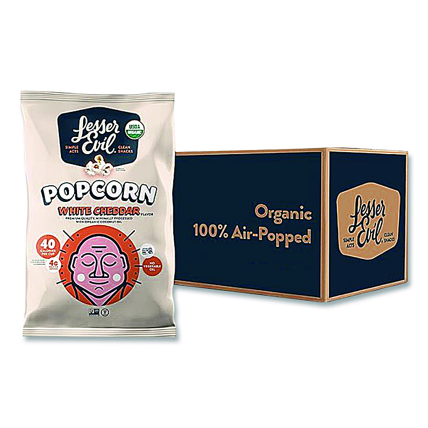 LesserEvil Snack Organic No Cheese Cheesiness Popcorn, Cheese, 0.88 oz Bag, 18/Carton (LSN00862)