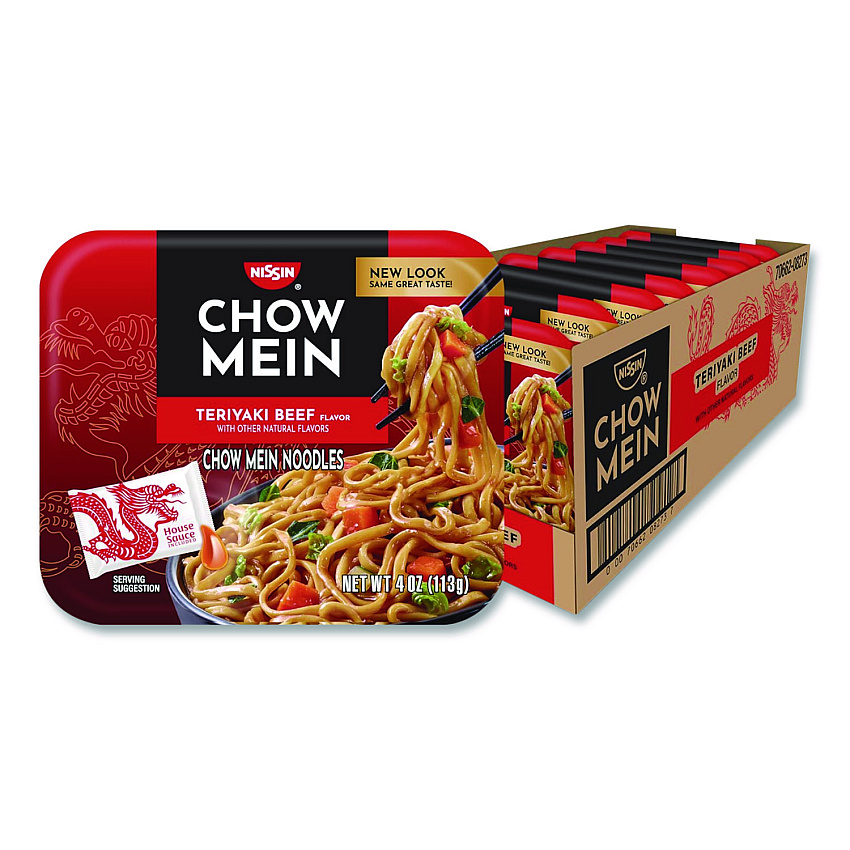 Nissin Teriyaki Beef Chow Mein Noodles, 4 oz Bowl, 8/Carton (NIS08723)