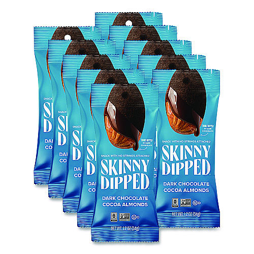 SkinnyDipped Dark Chocolate Covered Almonds, 1.2 oz Bags, 10/Box (EDT00837)
