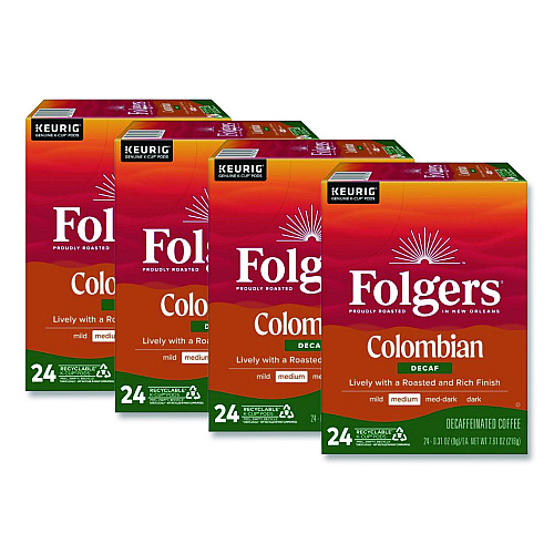 Folgers Colombian Decaf K-Cups, 24/ Box, 4 Boxes/Carton (0570CT)